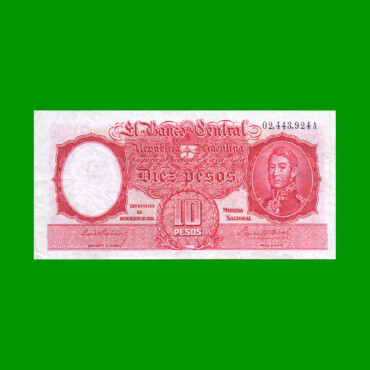 MONEDA NACIONAL $ 10,00, BOT 1927, AÑO 1942, ESTADO EXCELENTE- .-