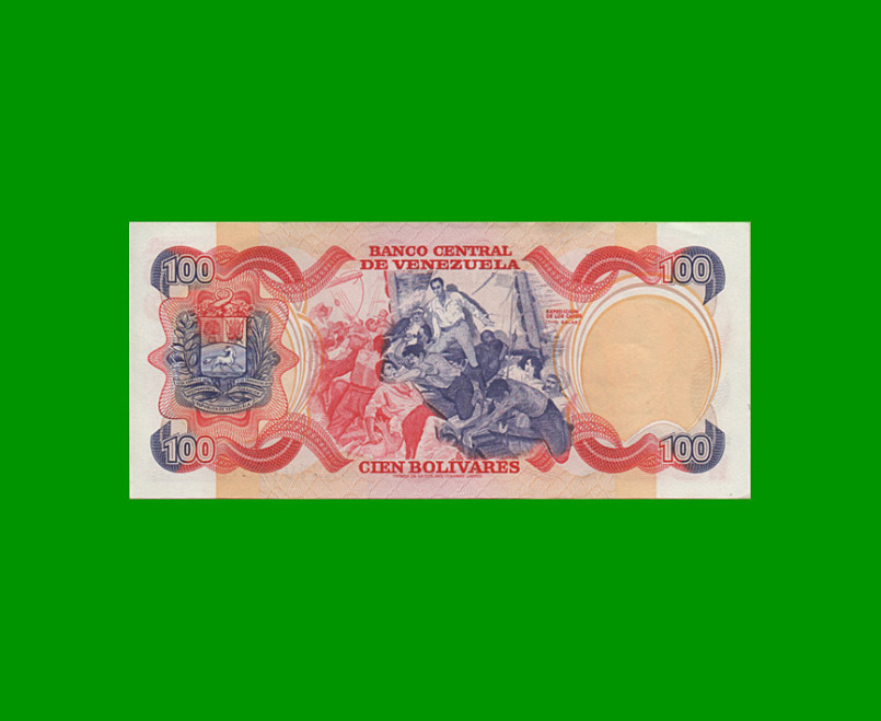 BILLETE DE VENEZUELA 100 BOLIVARES, PICK 59, AÑO 1980, ESTADO SIN CIRCULAR.- - Imagen 2