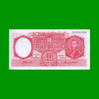 MONEDA NACIONAL $10,00, BOT 1930a, FIRMA ROJA, AÑO 1945, ESTADO EXCELENTE.-
