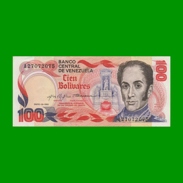 BILLETE DE VENEZUELA 100 BOLIVARES, PICK 59, AÑO 1980, ESTADO SIN CIRCULAR.-