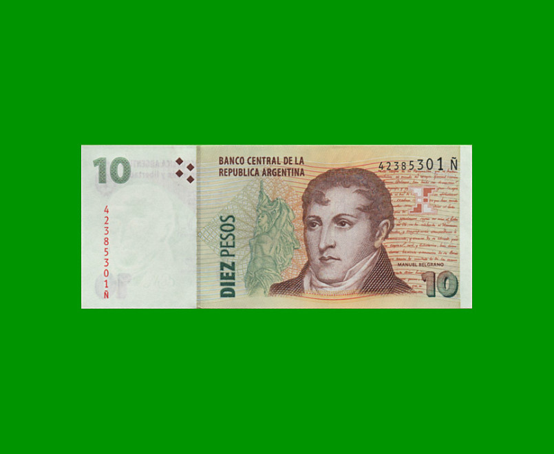 PESOS CONVERTIBLES 2do DISEÑO $10,00, BOT 3442, AÑO 2014, ESTADO EXCELENTE+.-