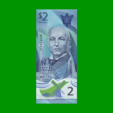 BILLETE DE BARBADOS 2 DOLARES, PICK 80, AÑO 2022, ESTADO SIN CIRCULAR.-