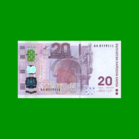 BILLETE DE BULGARIA 20 LEV, CONMEMORATIVO 12° ANIVERSARIO DE LA EMISIÓN DE MONEDA BULGARA LEVA,AÑO 2005, ESTADO SIN CIRCULAR.-