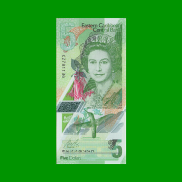 BILLETE DE CARIBE DEL ESTE 5 DOLARES, PICK 56, ESTADO SIN CIRCULAR.-