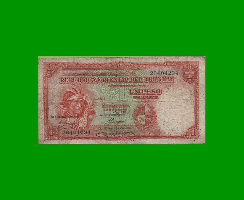 BILLETE DE URUGUAY $1,00, PICK 28c, ESTADO BUENO.-