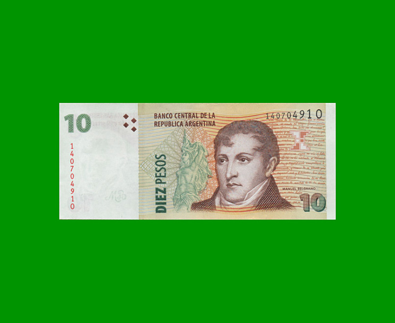 PESOS CONVERTIBLES 2do DISEÑO $10,00, BOT 3443, AÑO 2014, ESTADO EXCELENTE+ .-