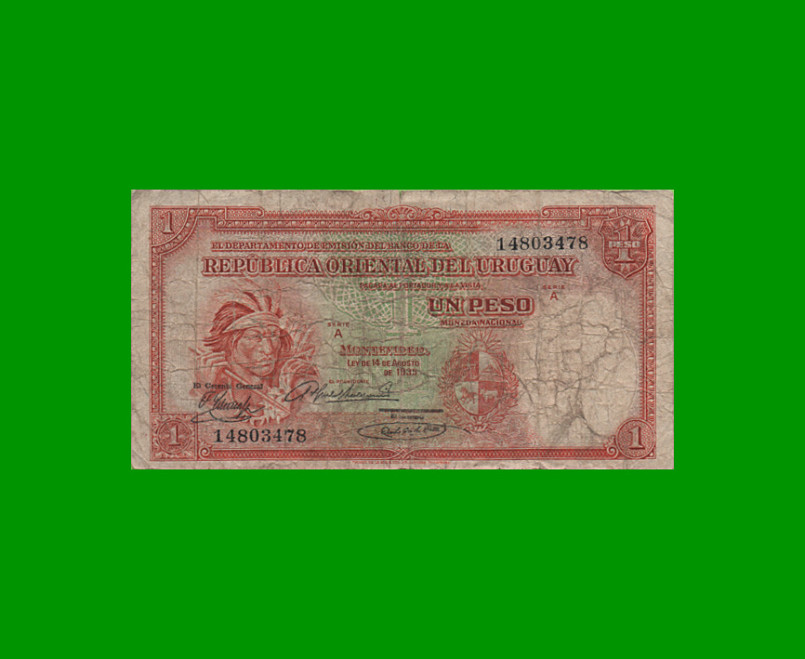 BILLETE DE URUGUAY $1,00, PICK 28d, ESTADO BUENO.-