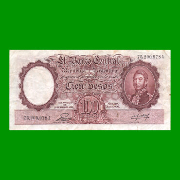 MONEDA NACIONAL $100,00, BOT 2042, AÑO 1952, ESTADO MUY BUENO+.-