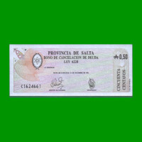 BONO DE SALTA 0,50CTVOS DE AUSTRALES, EC 050, AÑO 1985, ESTADO SIN CIRCULAR .-
