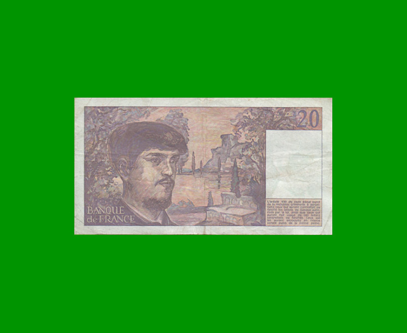 BILLETE DE FRANCIA 20 FRANCOS, PICK 151a, AÑO 1982, ESTADO  BUENO.- - Imagen 2