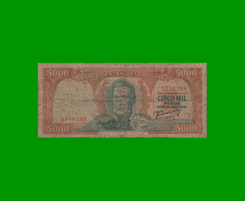 BILLETE DE URUGUAY $5.000,00, PICK 50b, AÑO 1967, SERIE C, ESTADO  BUENO.-