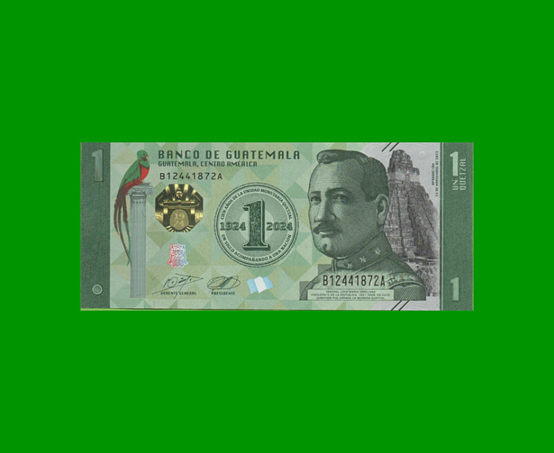 BILLETE DE GUATEMALA 1 QUETZALES PICK 129, AÑO 2024, ESTADO SIN CIRCULAR.-