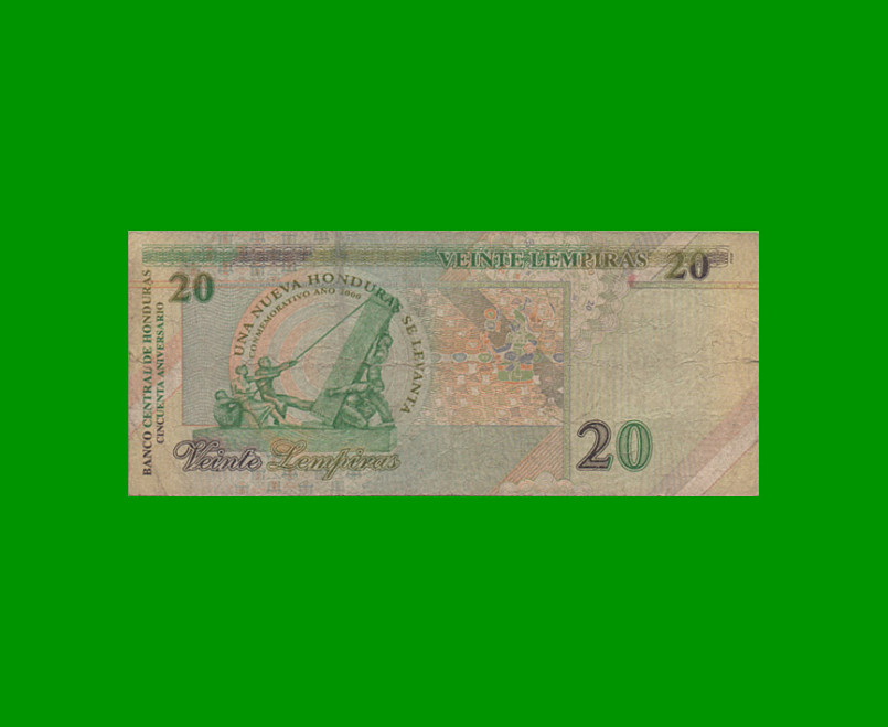 BILLETE DE HONDURAS 20 LEMPIRAS, PICK 83, AÑO 2000, ESTADO BUENO.- - Imagen 2