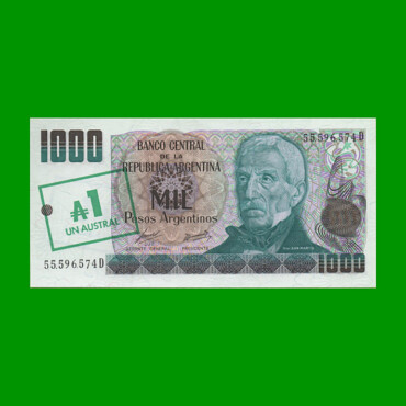 PESOS ARGENTINOS $1.000,00 RESELLADO A 1 AUSTRAL, BOT 2701, AÑO 1985, ESTADO EXCELENTE+.-