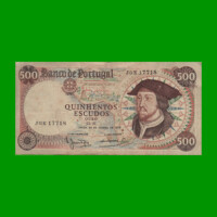 BILLETE DE PORTUGAL 500 ESCUDOS, PICK 170a, AÑO 1966 ESTADO BUENO+.-