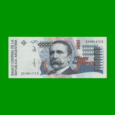 BILLETE DE AUSTRALES, 10.000 AUSTRALES, BOT 2878, AÑO 1989, ESTADO EXCELENTE .-