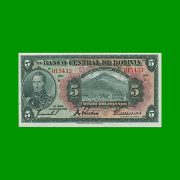 BILLETE DE BOLIVIA 5 BOLIVIANOS, PICK 120, AÑO 1928, ESTADO SIN CIRCULAR.-