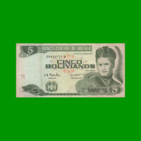 BILLETE DE BOLIVIA 5 PESOS BOLIVIANOS, PICK 203c, AÑO 1987, ESTADO MUY BUENO-  .-