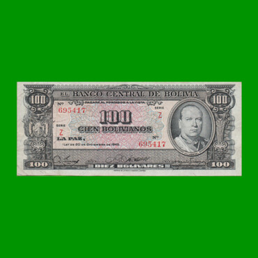 BILLETE DE BOLIVIA 100 BOLIVIANOS, PICK 147, AÑO 1945, ESTADO EXCELENTE.-