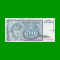 BILLETE DE YUGOSLAVIA 100 DINARA, PICK 112, AÑO 1992 ESTADO MUY BUENO+ .-