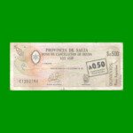 BONO DE SALTA $a500,00, RESELLADO A 0,50CTVOS DE AUSTRALES EC 007, AÑO 1985, ESTADO BUENO.-