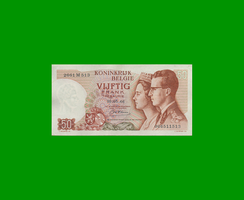 BILLETE DE BELGICA 50 FRANCOS, PICK 139 AÑO 1966 ESTADO EXCELENTE .-