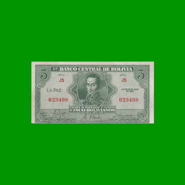 BILLETE DE BOLIVIA 5 BOLIVIANOS, PICK 129, AÑO 1928, ESTADO SIN CIRCULAR .-