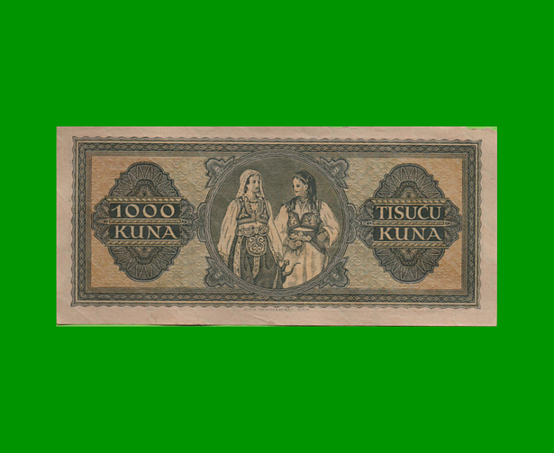 BILLETE DE CROACIA 1.000 KUNA, PICK 12, AÑO 1943, ESTADO MUY BUENO+.- - Imagen 2