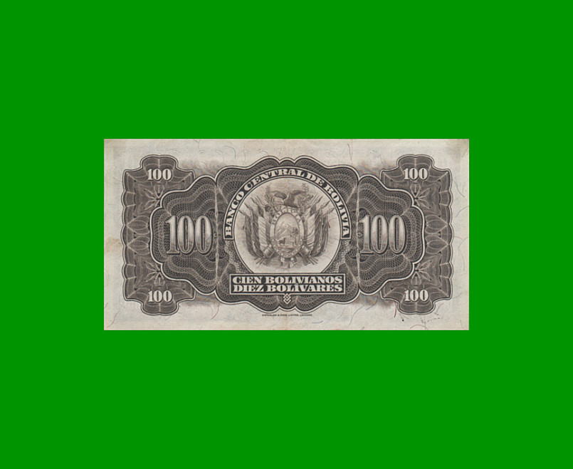 BILLETE DE BOLIVIA 100 BOLIVIANOS, PICK 133, AÑO 1928, ESTADO EXCELENTE .- - Imagen 2