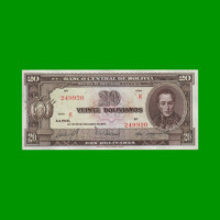 BILLETE DE BOLIVIA 20 BOLIVIANOS, PICK 140, AÑO 1945, ESTADO SIN CIRCULAR .-