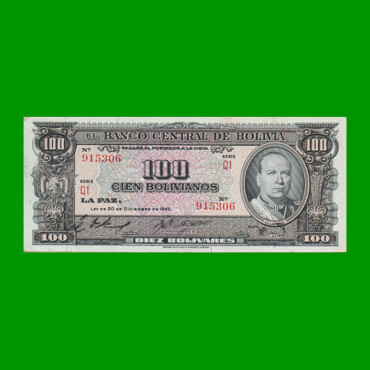 BILLETE DE BOLIVIA 100 BOLIVIANOS, PICK 147, AÑO 1945, ESTADO SIN CIRCULAR.-