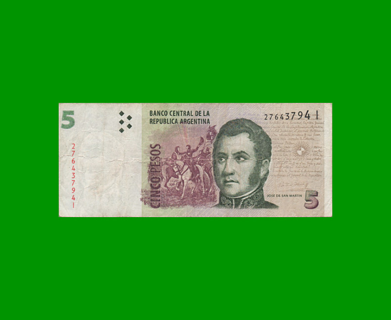 PESOS CONVERTIBLES 2do DISEÑO $5,00, BOT 3333a, AÑO 2013, ESTADO BUENO.-