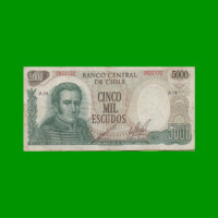 BILLETE DE CHILE 5.000 ESCUDOS, PICK 147,ESTADO BUENO+ .-