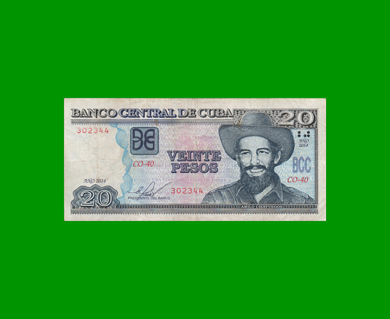 BILLETE DE CUBA $20,00 PICK 122 AÑO 2014, ESTADO BUENO+ .-