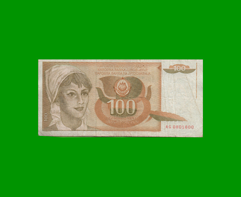 BILLETE DE YUGOSLAVIA 100 DINARA, PICK 105a, AÑO 1990 ESTADO BUENO.-