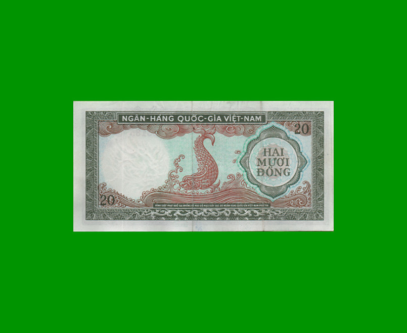 BILLETE DE VIETNAM DEL SUR 20 DONG, PICK 16, AÑO 1964, ESTADO MUY BUENO .- - Imagen 2