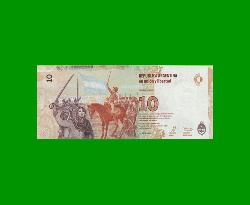 PESOS 3er DISEÑO $10,00, BOT 4003, AÑO 2016, ESTADO SIN CIRCULAR.- - Imagen 2