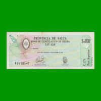 BONO DE SALTA $a100,00, EC 001, AÑO 1985, ESTADO EXCELENTE +.
