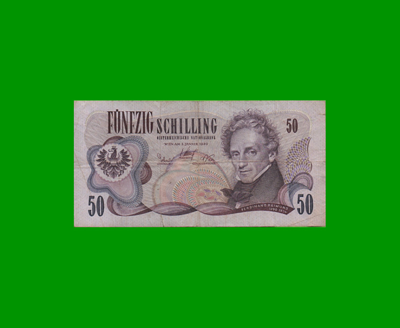 BILLETE DE AUSTRIA 50 SCHILLING, PICK 143, AÑO 1970, ESTADO  BUENO+ .-