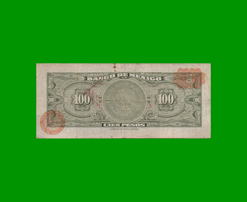 BILLETE DE MEXICO $100,00 PICK 61 i, AÑO 1972, ESTADO BUENO+ .- - Imagen 2