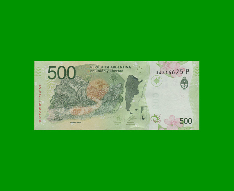 PESOS 3er DISEÑO $500,00, COL 5825, SERIE P, ESTADO SIN CIRCULAR.- - Imagen 2