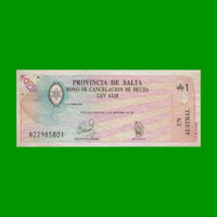 BONO DE SALTA 1,00 DE AUSTRAL, EC 055, AÑO 1987, ESTADO MUY BUENO+.-