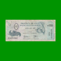 BONO DE SALTA 1.000,00 DE AUSTRALES, EC 074, AÑO 1989, ESTADO BUENO.-
