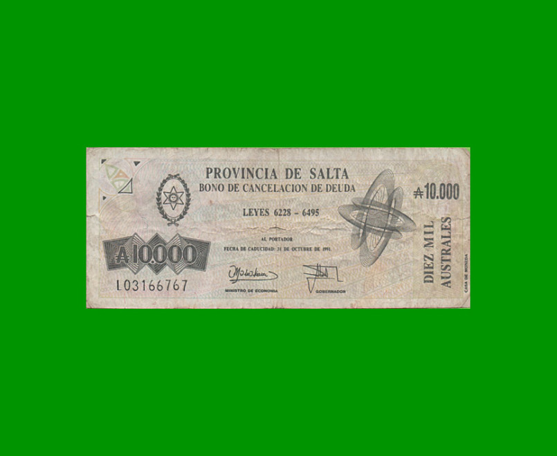 BONO DE SALTA 5.000,00 DE AUSTRALES, EC 078, AÑO 1990, ESTADO BUENO.-