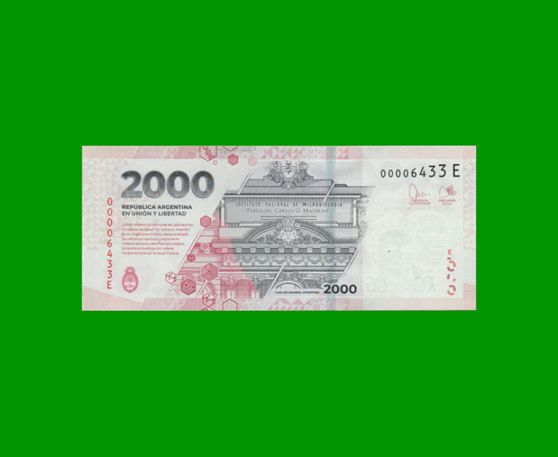 HEROÍNAS Y HÉROES DE LA PATRIA, $2.000 NUEVO DISEÑO, BOT 8001 AÑO 2023, SERIE E, SIN CIRCULAR.- - Imagen 2