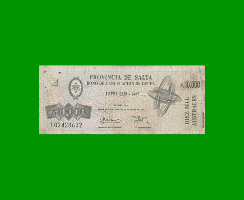 BONO DE SALTA 5.000,00 DE AUSTRALES, EC 078, AÑO 1990, ESTADO BUENO.-