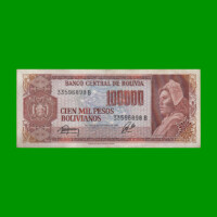 BILLETE DE BOLIVIA 100.000 PESOS BOLIVIANOS, PICK 171, AÑO 1984, ESTADO MUY BUENO - .-