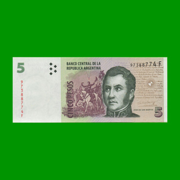 PESOS CONVERTIBLES 2do DISEÑO $5,00, BOT 3327, AÑO 2011, ESTADO SIN CIRCULAR.-