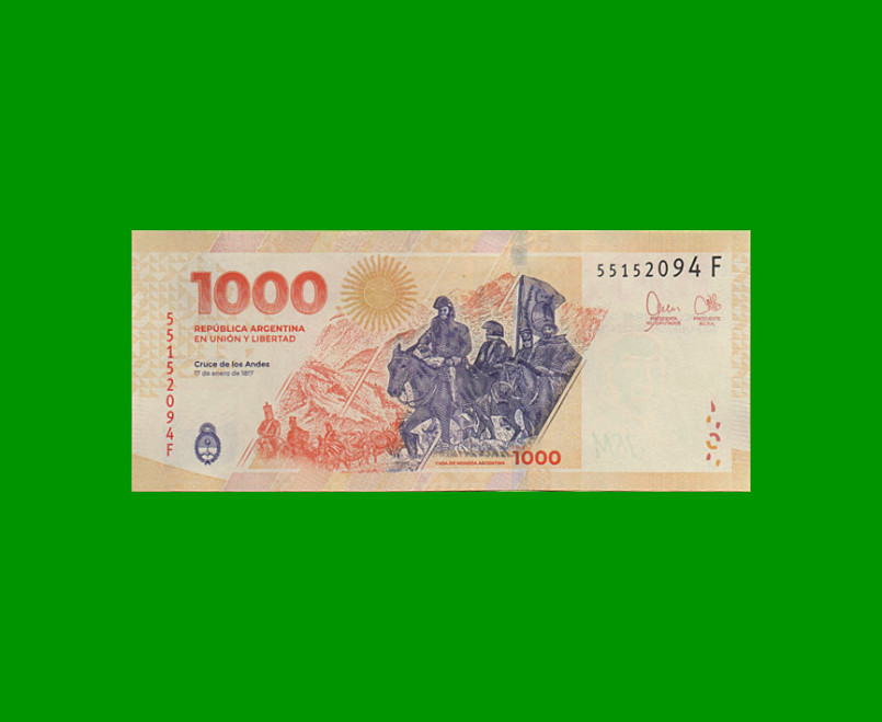 HEROÍNAS Y HÉROES DE LA PATRIA, $1.000 BOT NEW, AÑO 2023, SERIE F, SIN CIRCULAR.- - Imagen 2