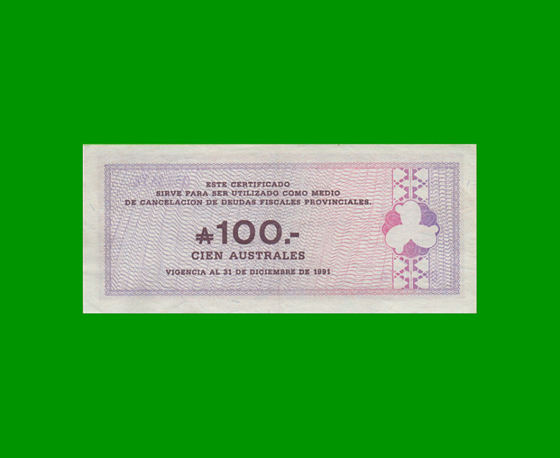 BONO DE SALTA 100,00 DE AUSTRALES, EC 088, AÑO 1988, ESTADO MUY BUENO+.- - Imagen 2